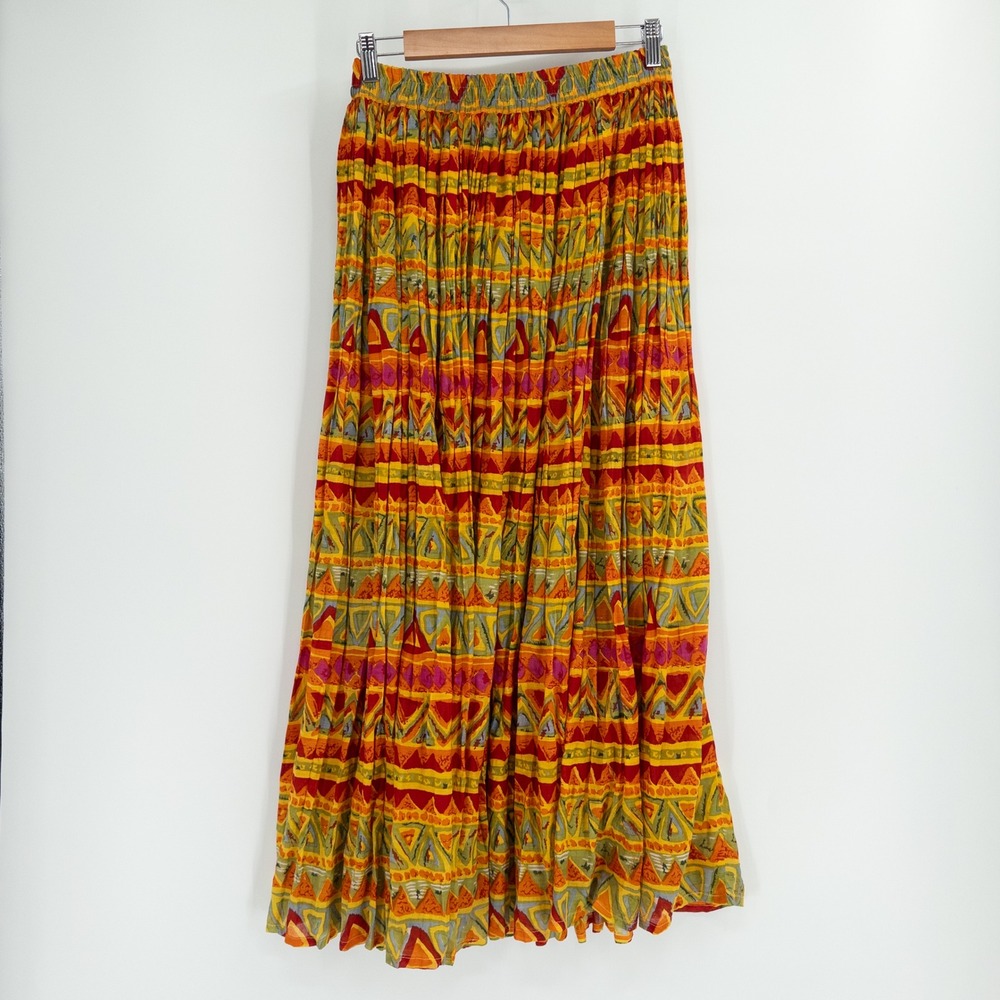 Vintage Fall Maxi Skirt Womens M Orange Boho Flowy Cotton Y2K Hippie Festival